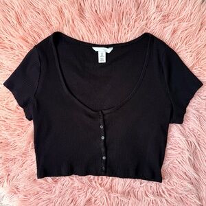 H&M Black Ribbed Button Crop Top